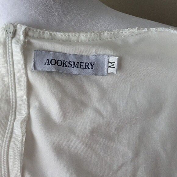 White Lace Dress Cap Sleeve Scoop Neck Medium - Picture 7 of 11